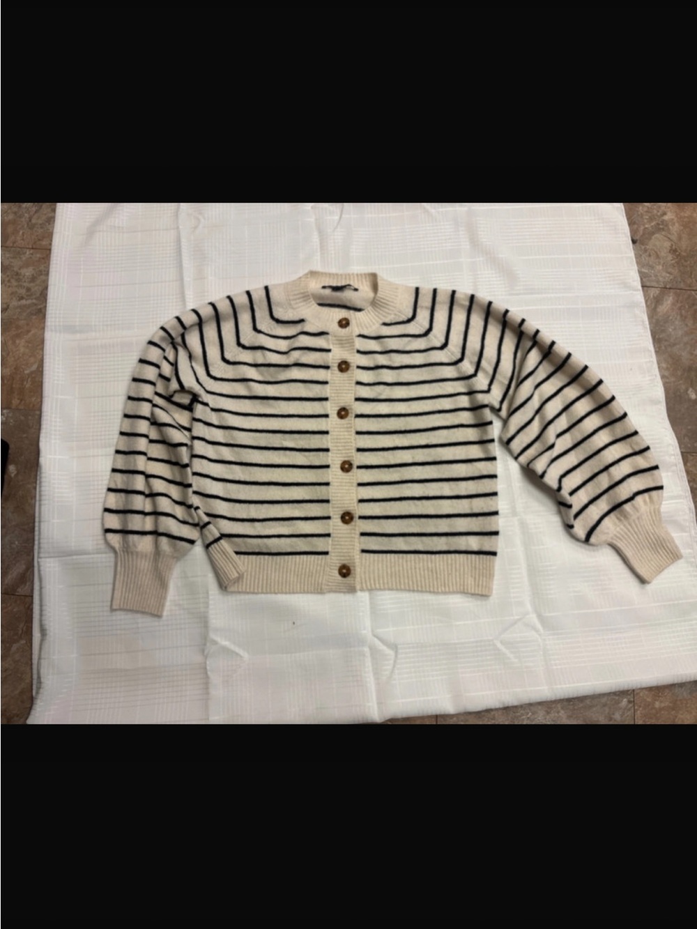 French Connection Cream & Black Striped Button Cardigan - Picture 4 of 8